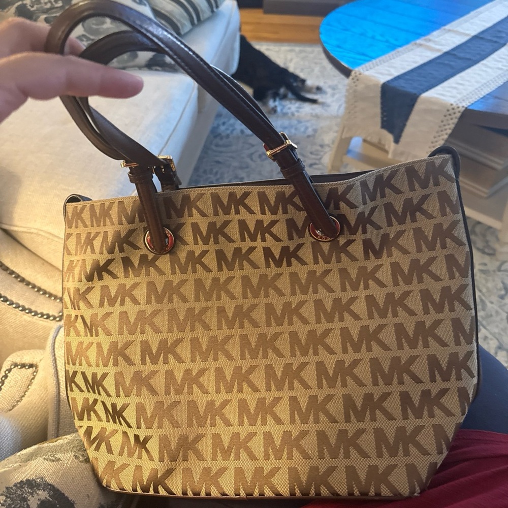 Michael Kors Tan and Brown MK Shoulder Bag